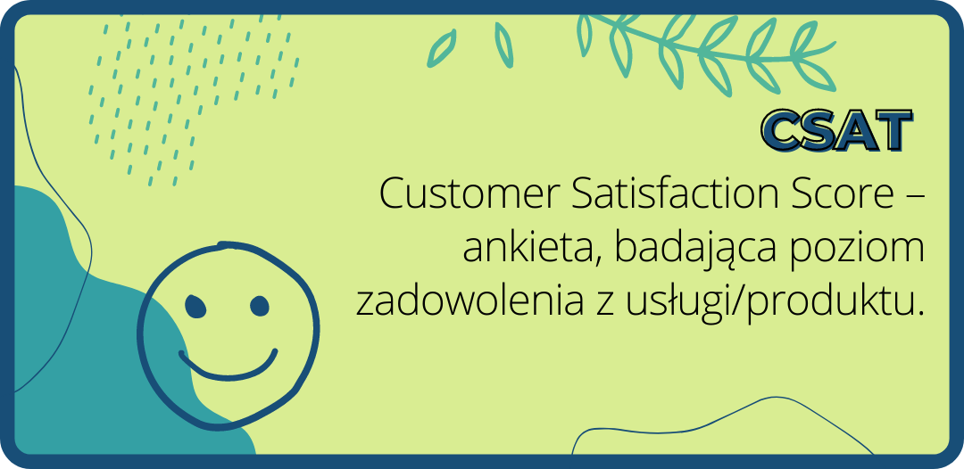 Definicja CSAT Customer Satisfaction Score - ankieta, badająca poziom zadowolenia z usługi/produktu.
